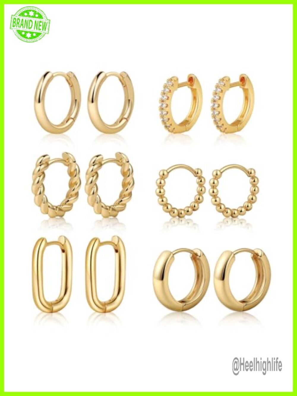 6 Pair 14K Gold Plated Huggie Hoop Earrings Hypoallergenic